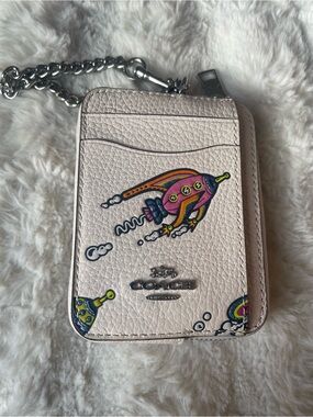 Coach Pebble Leather Zip Wallet with Colorful Rocket Print